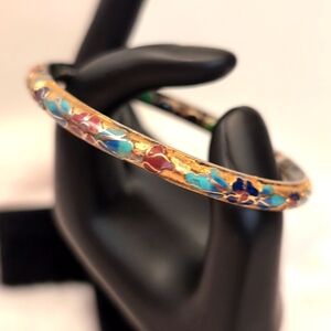 Vintage Estate Cloisonne Enamel Bangle Inside Black With Hinged Opening